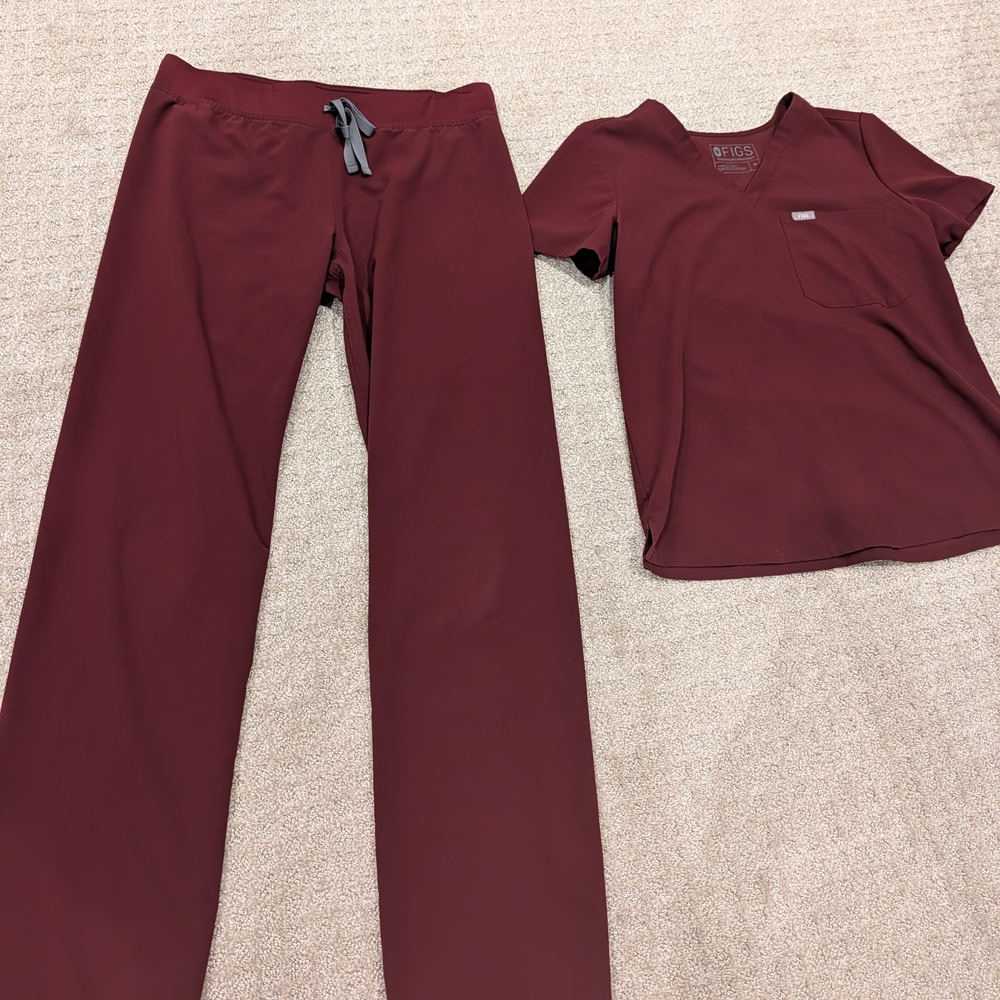 Burgundy Scrub Set with Pocket Tee
